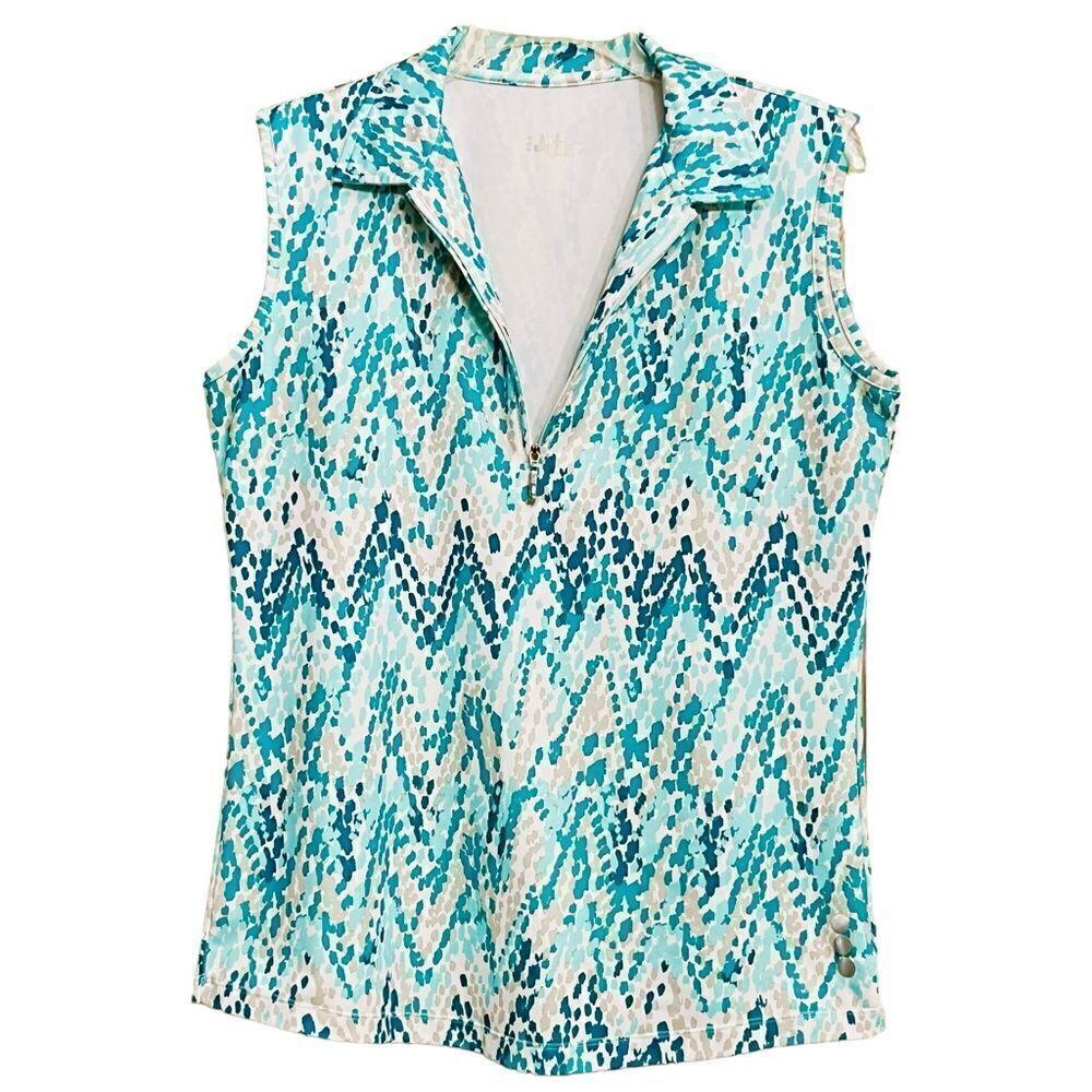 Jofit Teal and White Sleeveless Zip Polo Tank